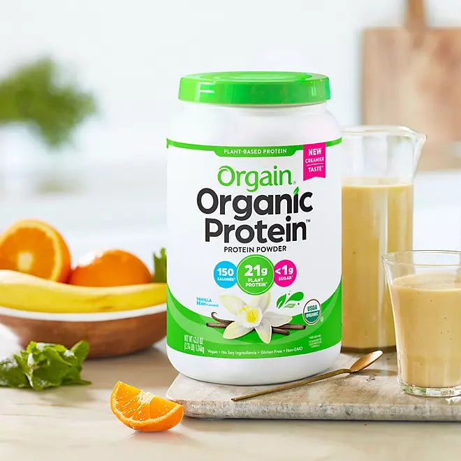 Orgain Organic 21g Plant-Based Protein Powder, Vanilla Bean 2.74 lbs.