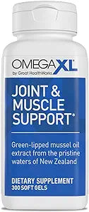 OmegaXL Joint Support Supplement - Natural Muscle Support, Green Lipped Mussel Oil, Soft Gel Pills, Drug-Free, 300 Count