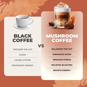 Ryze Mushroom Coffee | 6 Adaptogenic Mushrooms | Organic | Instant Coffee | MCT Oil | Better Energy, Focus, Digestion, Immunity | Cordyceps, Lion’s Mane, Shiitake, Reishi, Turkey Tail, King Trumpet