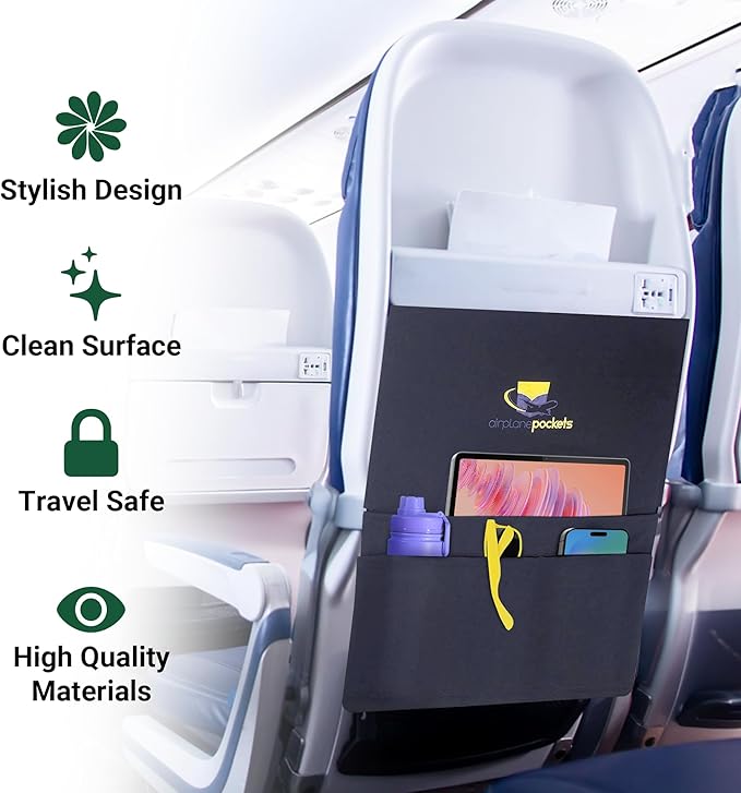 Airplane Pockets Airplane Tray Table Cover with Pocket Organizer | Seat Back Organizer & Storage for Personal Items | Media Pouch | Travel Accessories | Clean and Convenient Airplane Travel Essentials