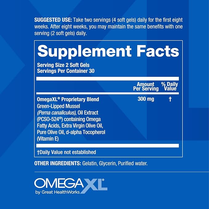 OmegaXL Joint Support Supplement, for Relief - Natural Muscle Support, Green Lipped Mussel Oil, Soft Gel Pills, Drug-Free, 60 Count