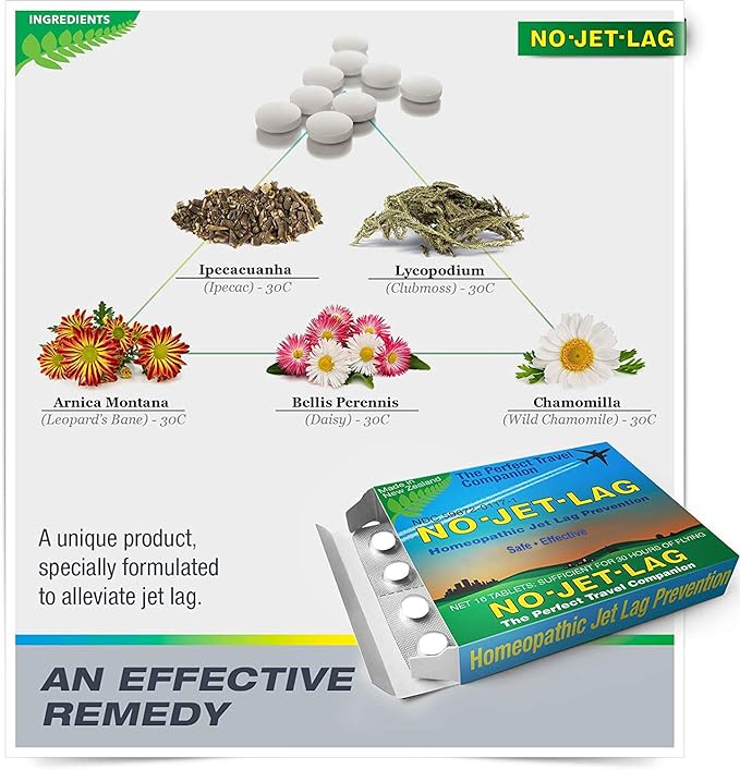 Miers Laboratories No Jet Lag Homeopathic Jet Lag Remedy (1 Pack, 32 Chewable Tablets), Travel Must Have, Flight Essential for Jet Lag Relief, Plant-Based.