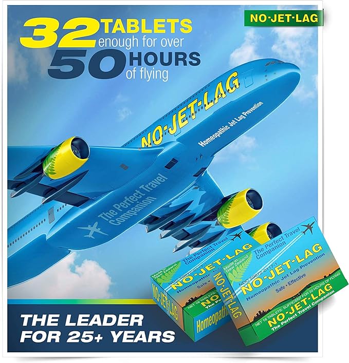 Miers Laboratories No Jet Lag Homeopathic Jet Lag Remedy (1 Pack, 32 Chewable Tablets), Travel Must Have, Flight Essential for Jet Lag Relief, Plant-Based.