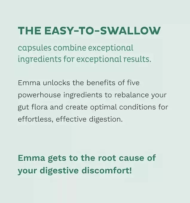 Emma Gut Health - Gas and Bloating Relief, Constipation, Leaky Gut Repair - Gut Cleanse & Restore Digestion - Regulate Bowel Movement. Probiotics and Laxative Alternative, 180 Capsules